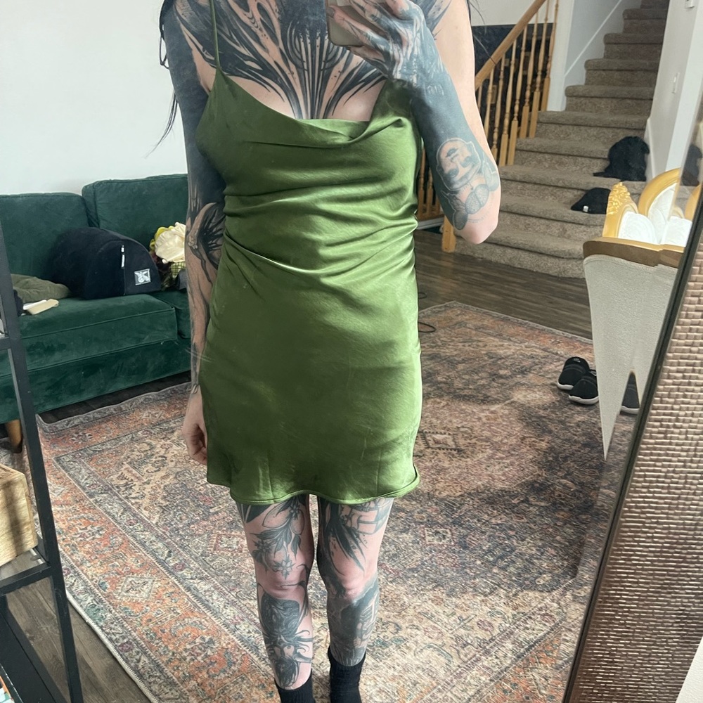 Green satin princess Polly dress